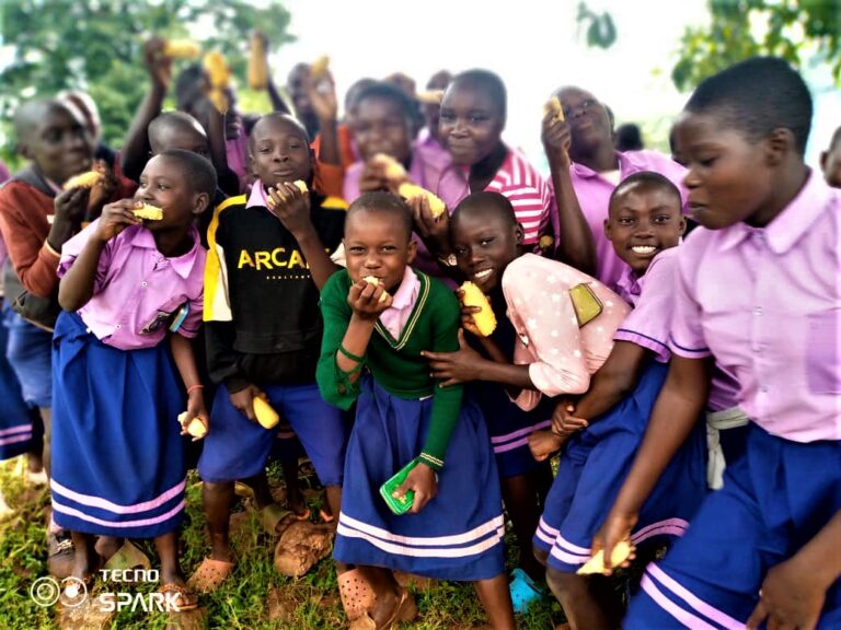 Children enjoy meals introduced thru school feeding program by Wachopu